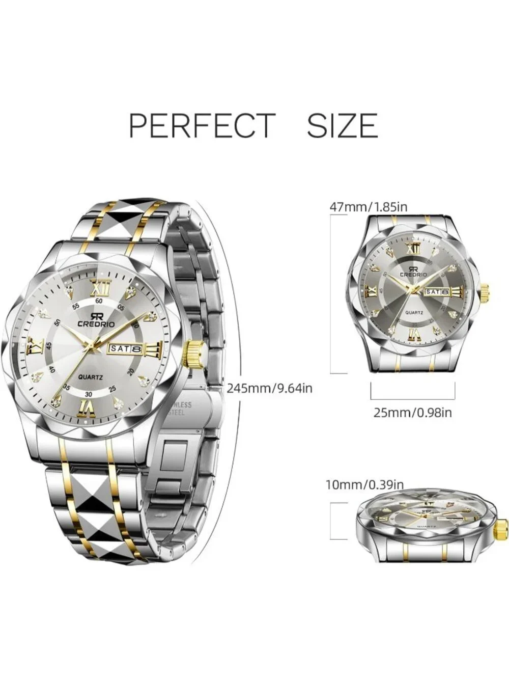 Men Silver Stainless Steel Waterproof Diamond Analog Quartz Luminous Wrist Watch